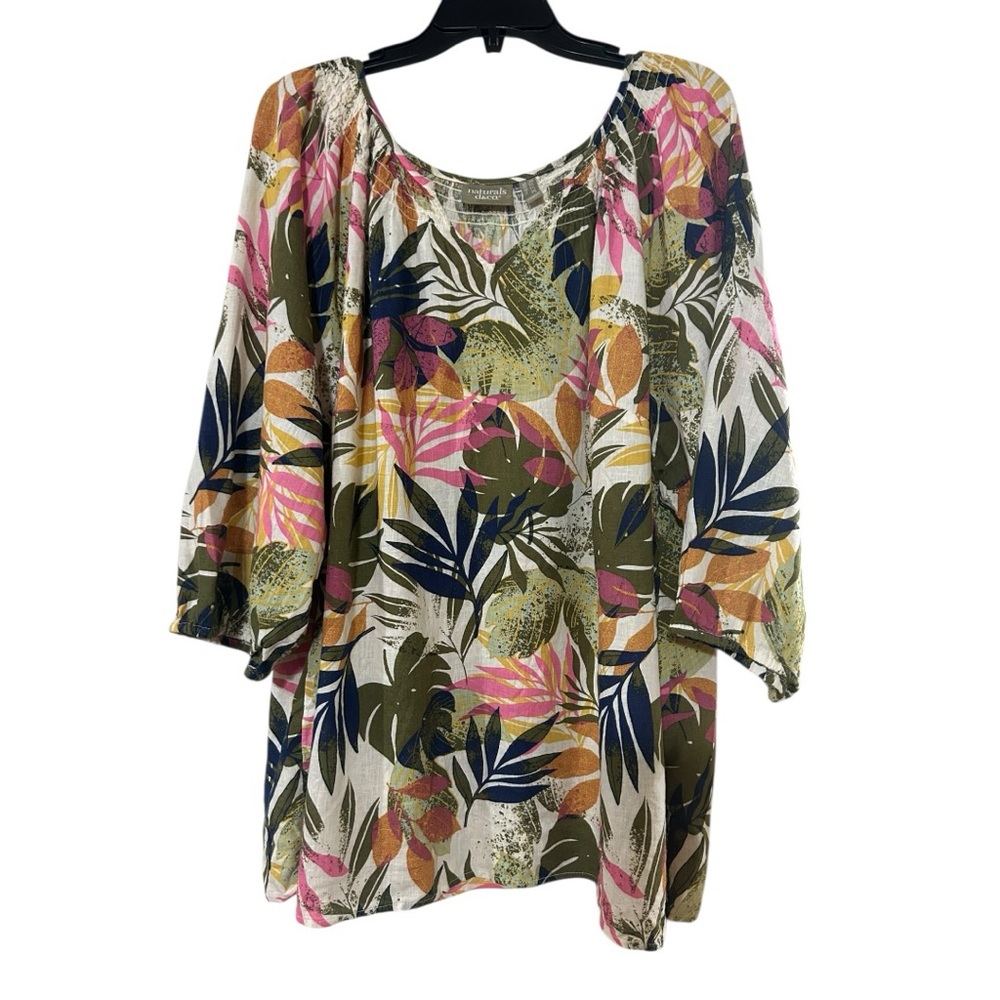 Denim&Co Tropical Scoop Neck Tunic - Olive, Pink & Navy